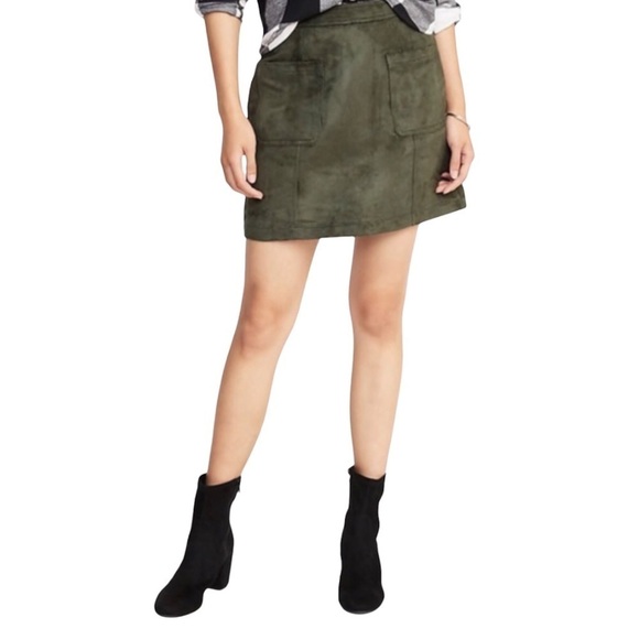Old Navy Dresses & Skirts - Old Navy Moto Faux Suede Military Olive Green Preppy Academia Mini Skirt